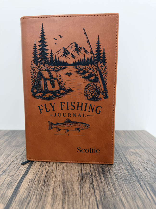 Personalized Refillable Fly Fishing Journal, Custom Engraved Leatherette Notebook, Fishing Log Book, Fisherman Gift, Angler Journal