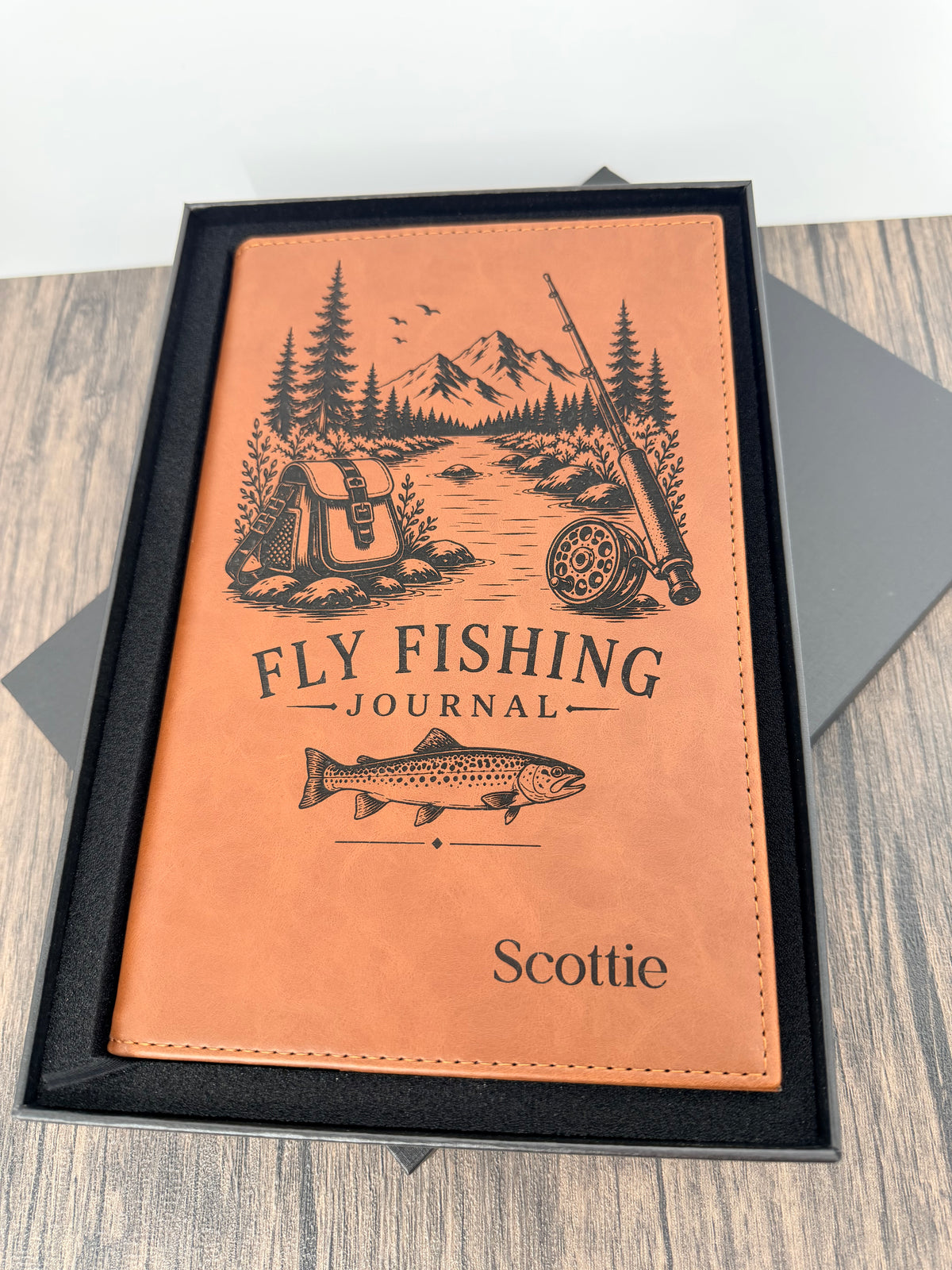 Personalized Refillable Fly Fishing Journal, Custom Engraved Leatherette Notebook, Fishing Log Book, Fisherman Gift, Angler Journal