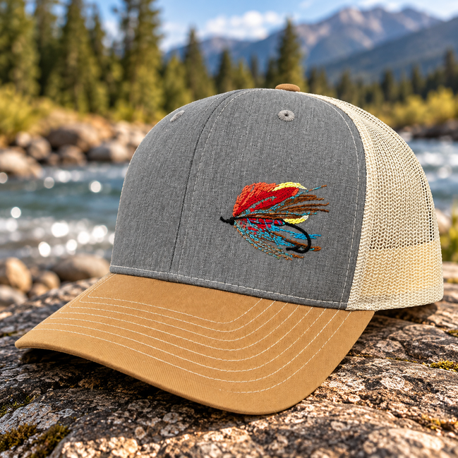 Embroidered Fly Fishing Hat – Richardson 112 Gray & Amber Gold