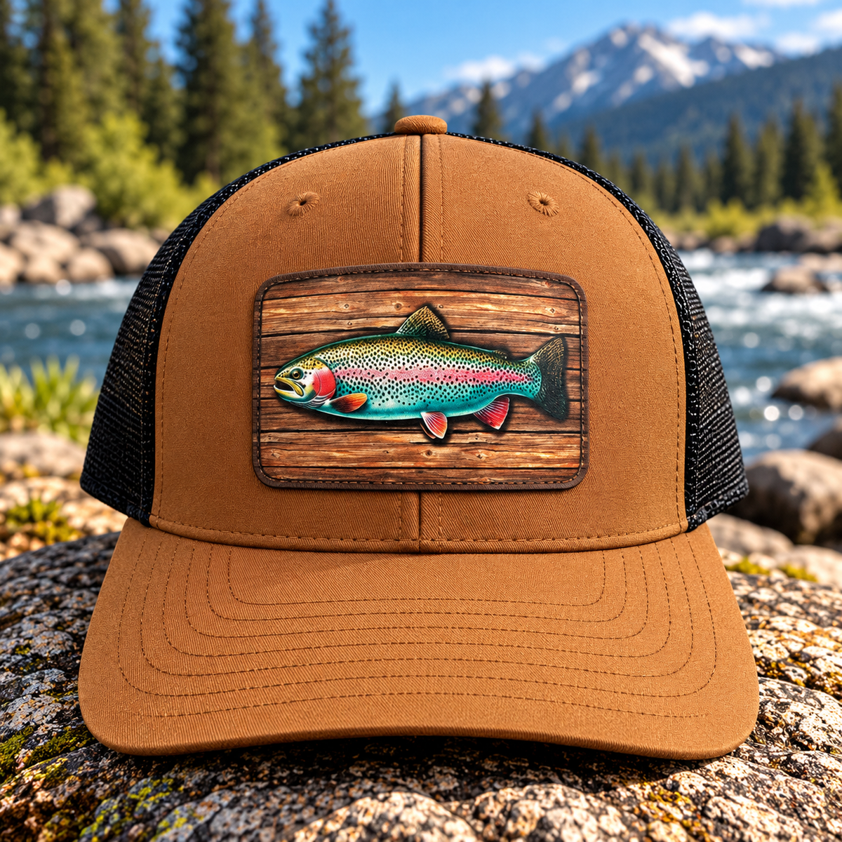 Rainbow Trout Patch Hat – Richardson 115 Caramel/Black Cap