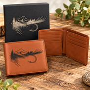 Mountain Fly Fishing Engraved RFID Wallet with Gift Box