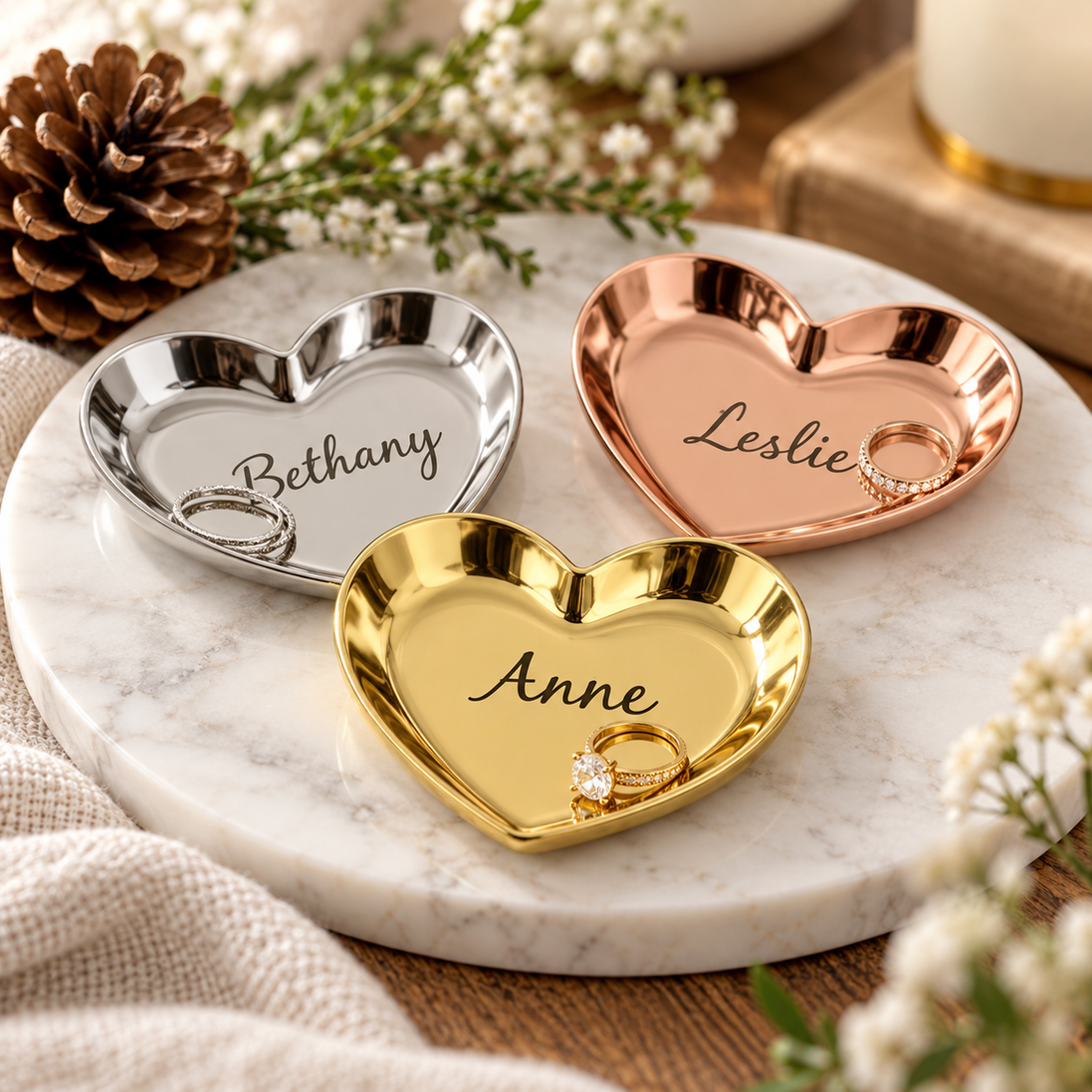 Personalized Heart Ring Dish – Laser-Engraved Jewelry Holder