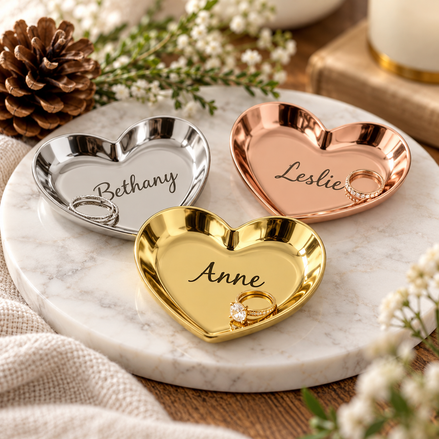 Personalized Heart Ring Dish – Laser-Engraved Jewelry Holder