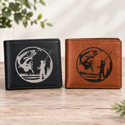 Fly Fishing Scene Engraved RFID Wallet with Gift Box