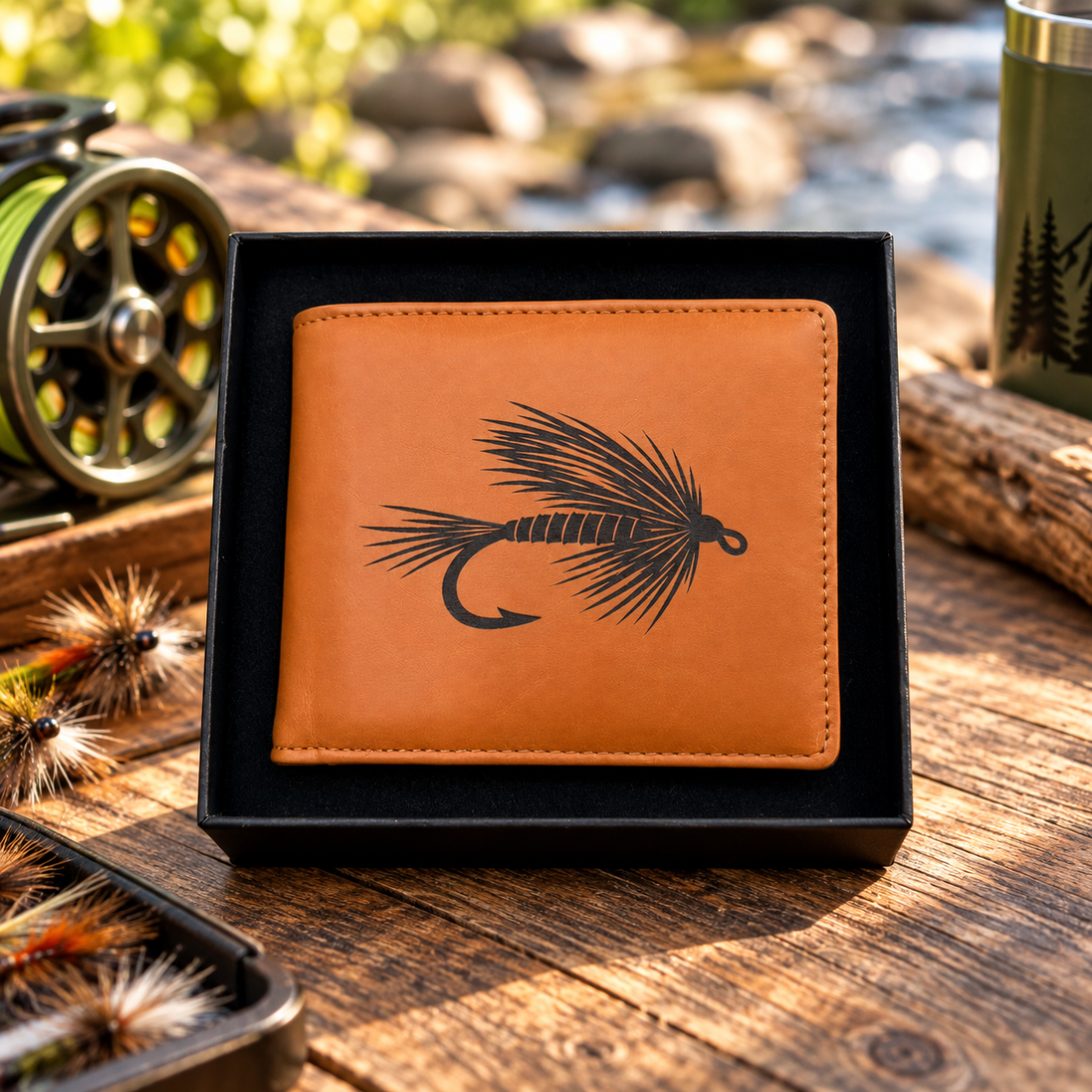 Fly Fishing Engraved RFID Wallet with Matching Gift Box