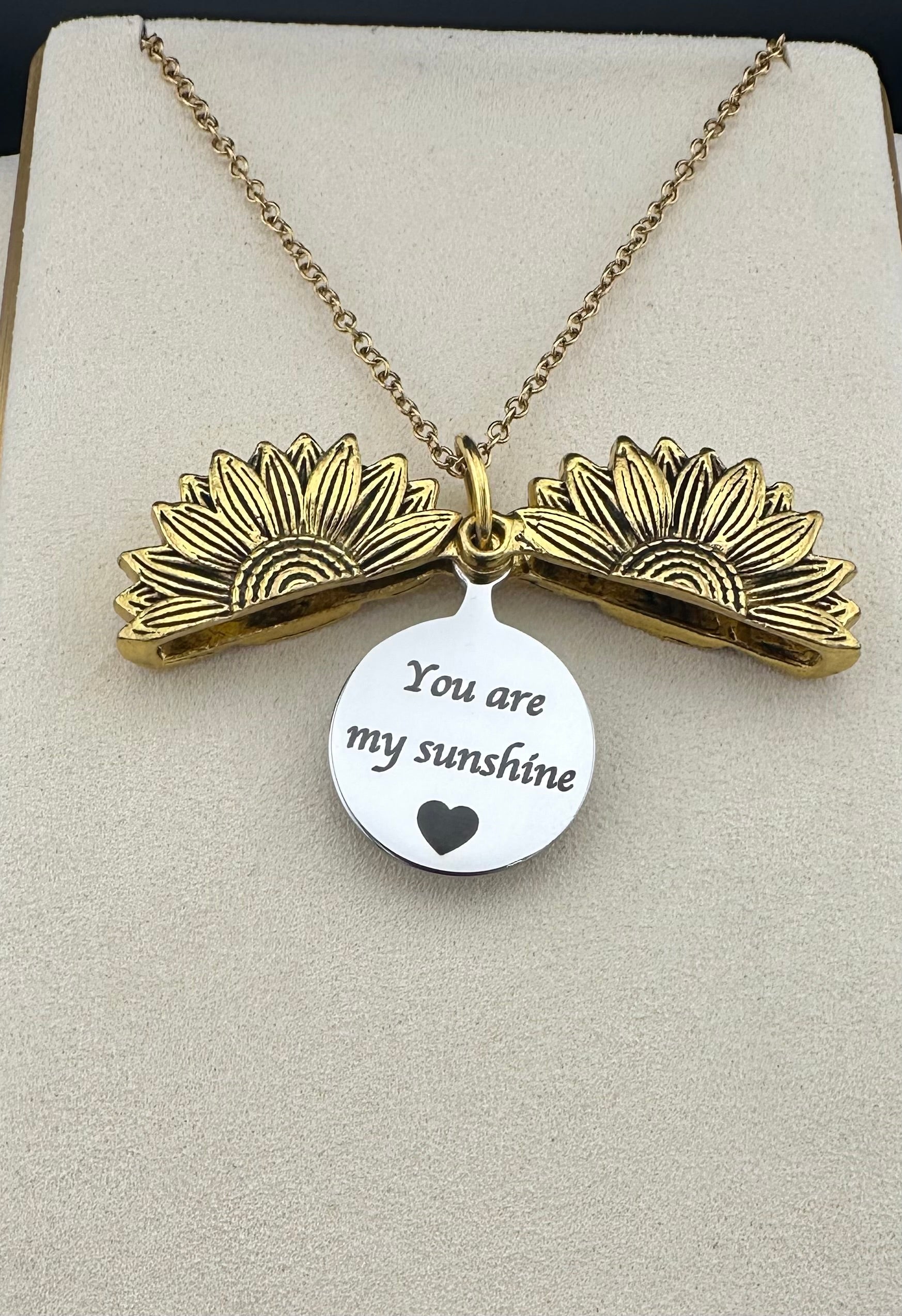 Personalized Sunflower Necklace - Custom Engraved Message Keepsake