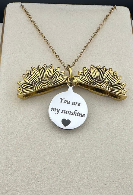 Personalized Sunflower Necklace - Custom Engraved Message Keepsake