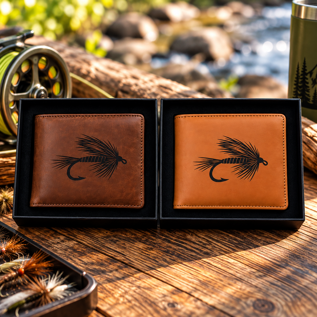 Fly Fishing Engraved RFID Wallet with Matching Gift Box