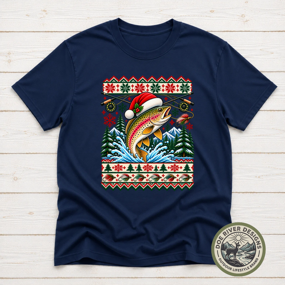 Trout Christmas T-Shirt or Sweatshirt | Ugly Sweater-Style Design