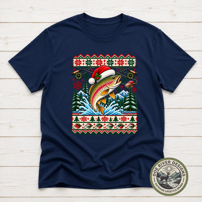 Trout Christmas T-Shirt or Sweatshirt | Ugly Sweater-Style Design