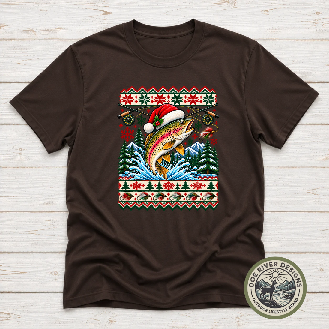 Trout Christmas T-Shirt or Sweatshirt | Ugly Sweater-Style Design