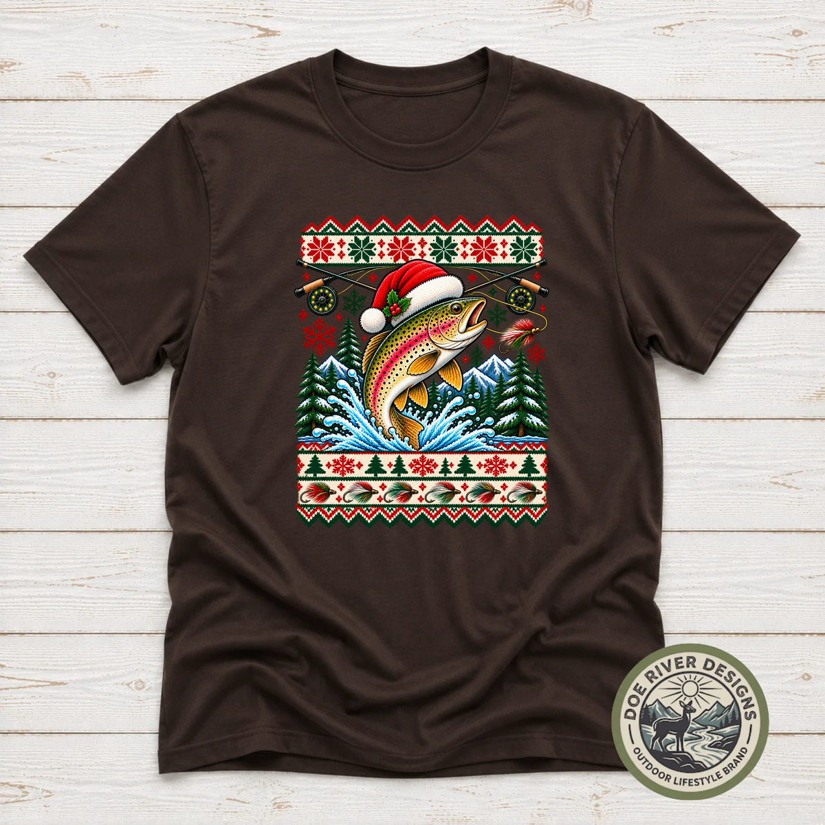 Trout Christmas T-Shirt or Sweatshirt | Ugly Sweater-Style Design
