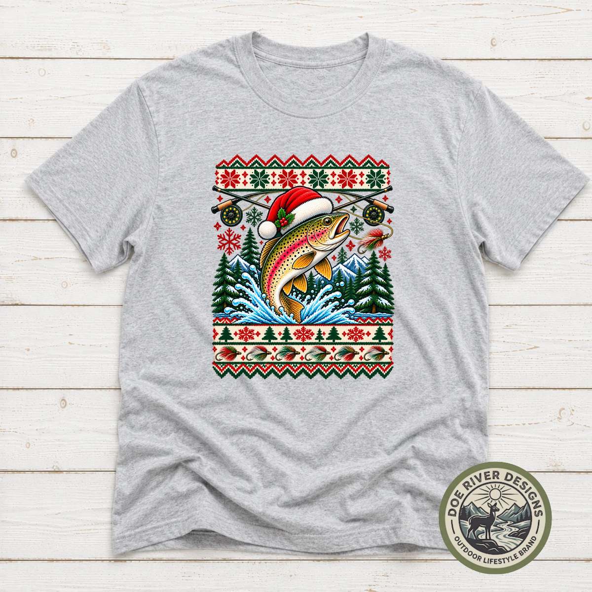 Trout Christmas T-Shirt or Sweatshirt | Ugly Sweater-Style Design
