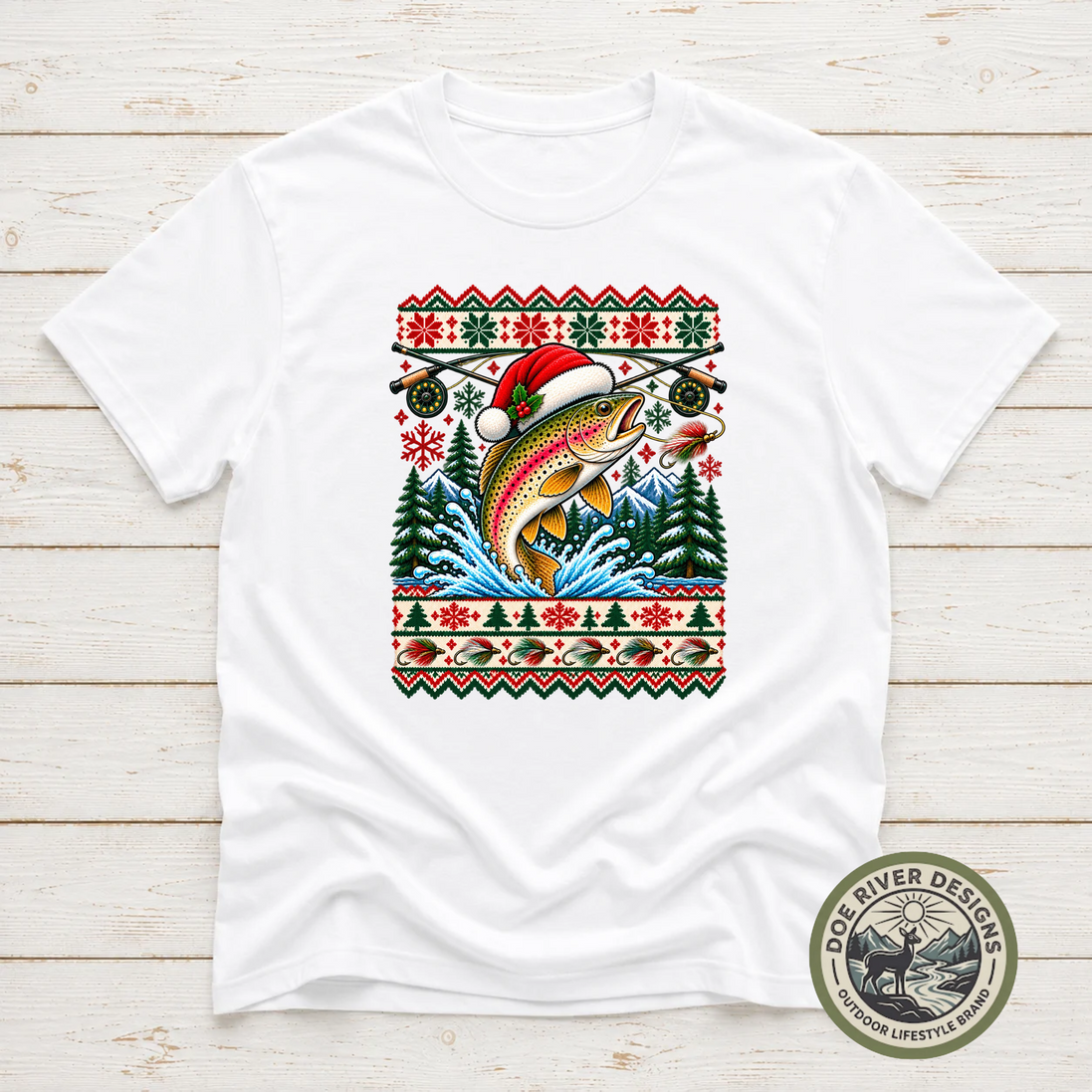 Trout Christmas T-Shirt or Sweatshirt | Ugly Sweater-Style Design