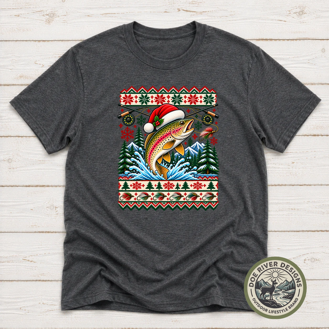 Trout Christmas T-Shirt or Sweatshirt | Ugly Sweater-Style Design
