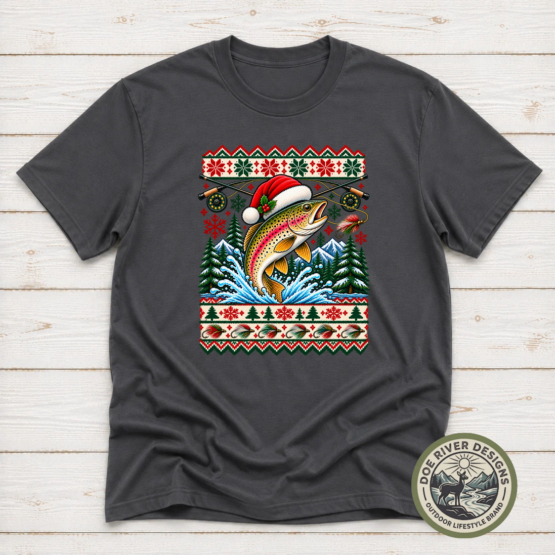 Trout Christmas T-Shirt or Sweatshirt | Ugly Sweater-Style Design