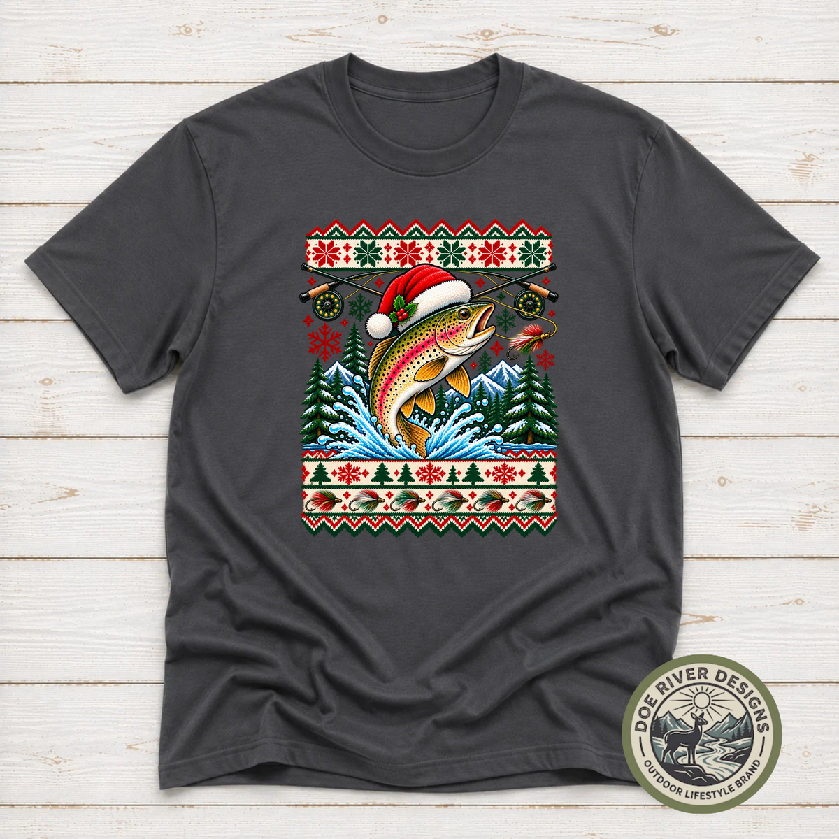 Trout Christmas T-Shirt or Sweatshirt | Ugly Sweater-Style Design