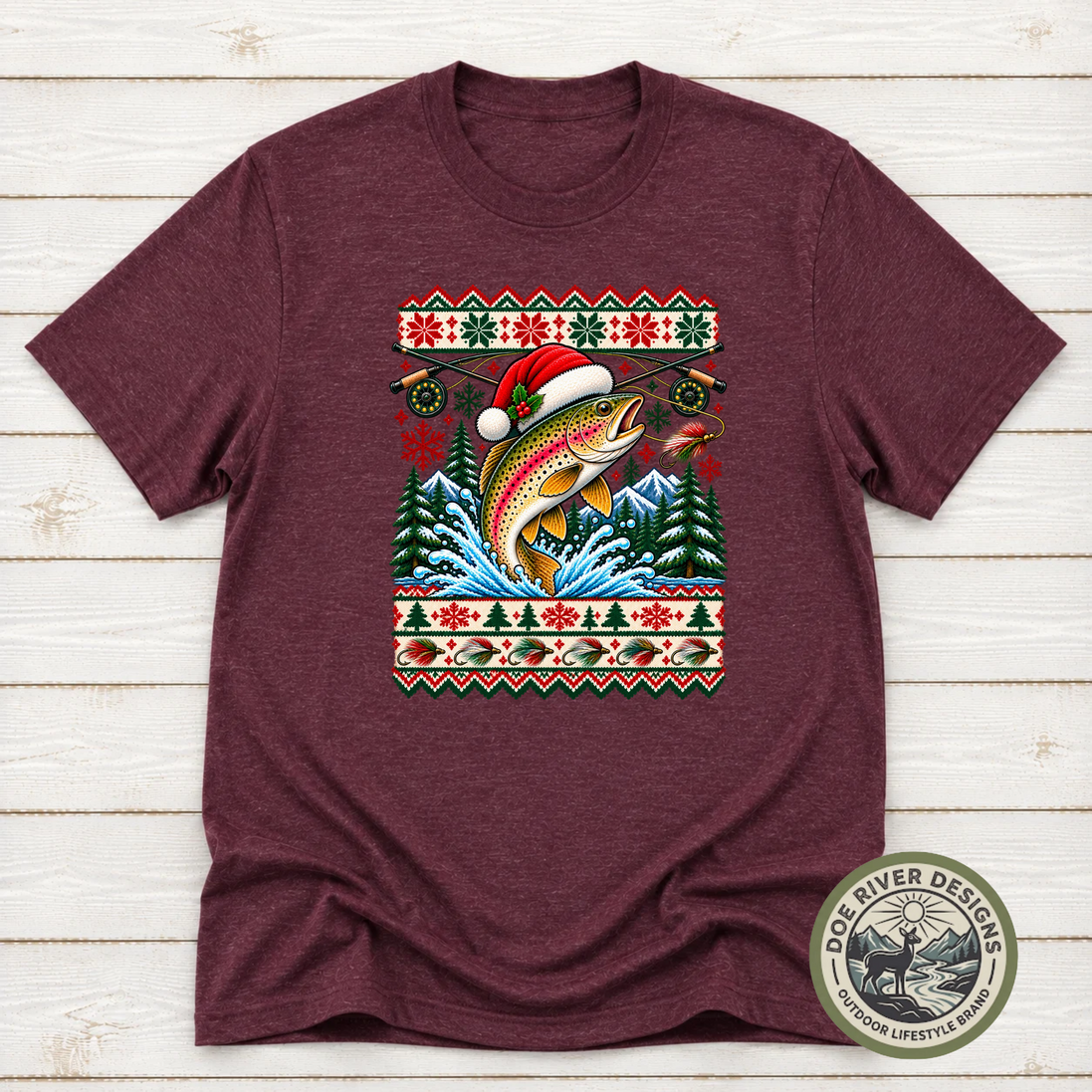 Trout Christmas T-Shirt or Sweatshirt | Ugly Sweater-Style Design