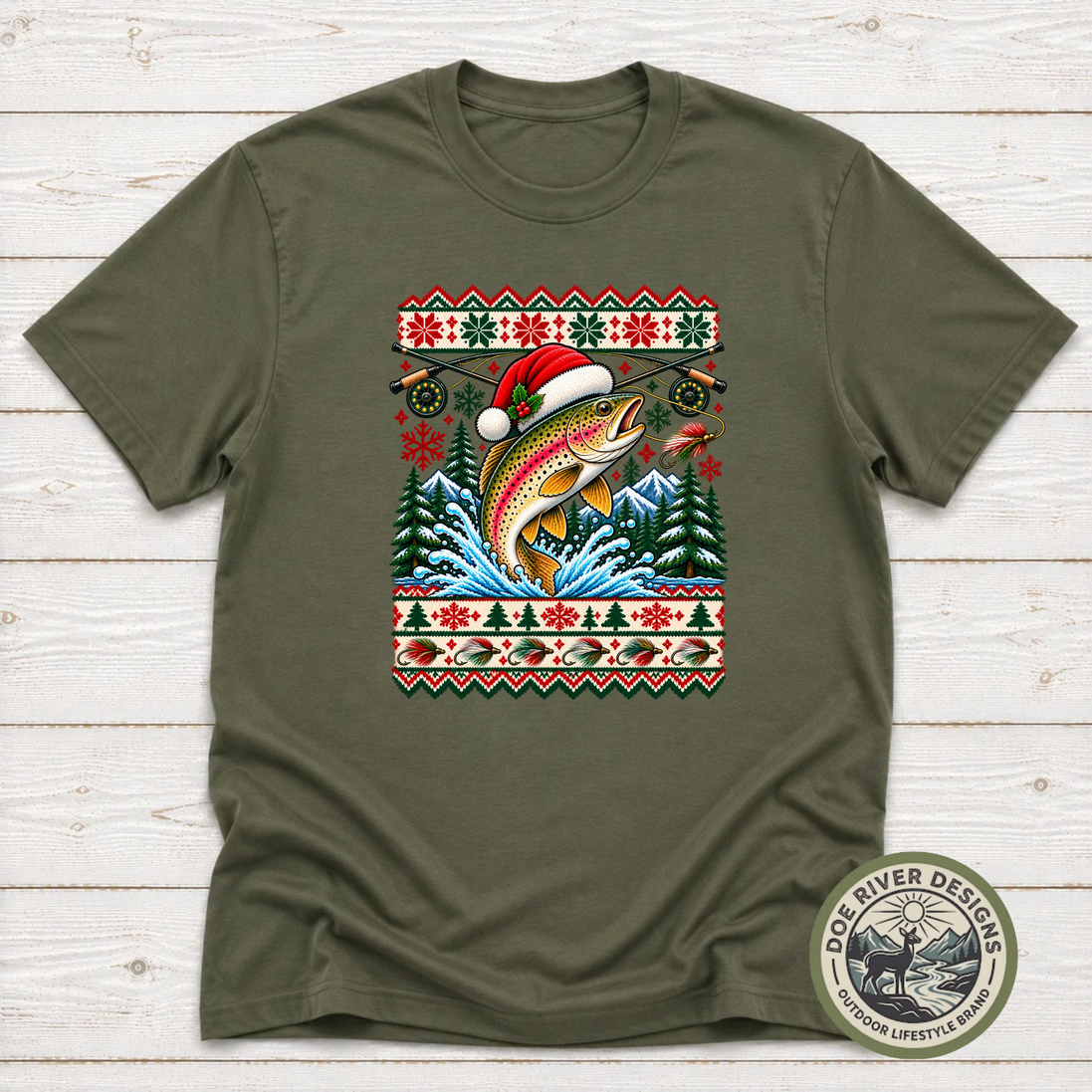 Trout Christmas T-Shirt or Sweatshirt | Ugly Sweater-Style Design