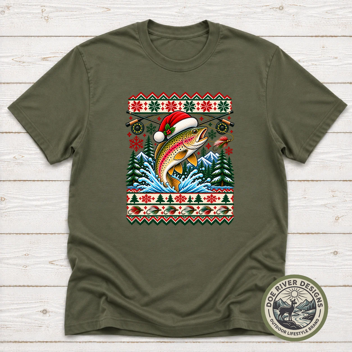 Trout Christmas T-Shirt or Sweatshirt | Ugly Sweater-Style Design