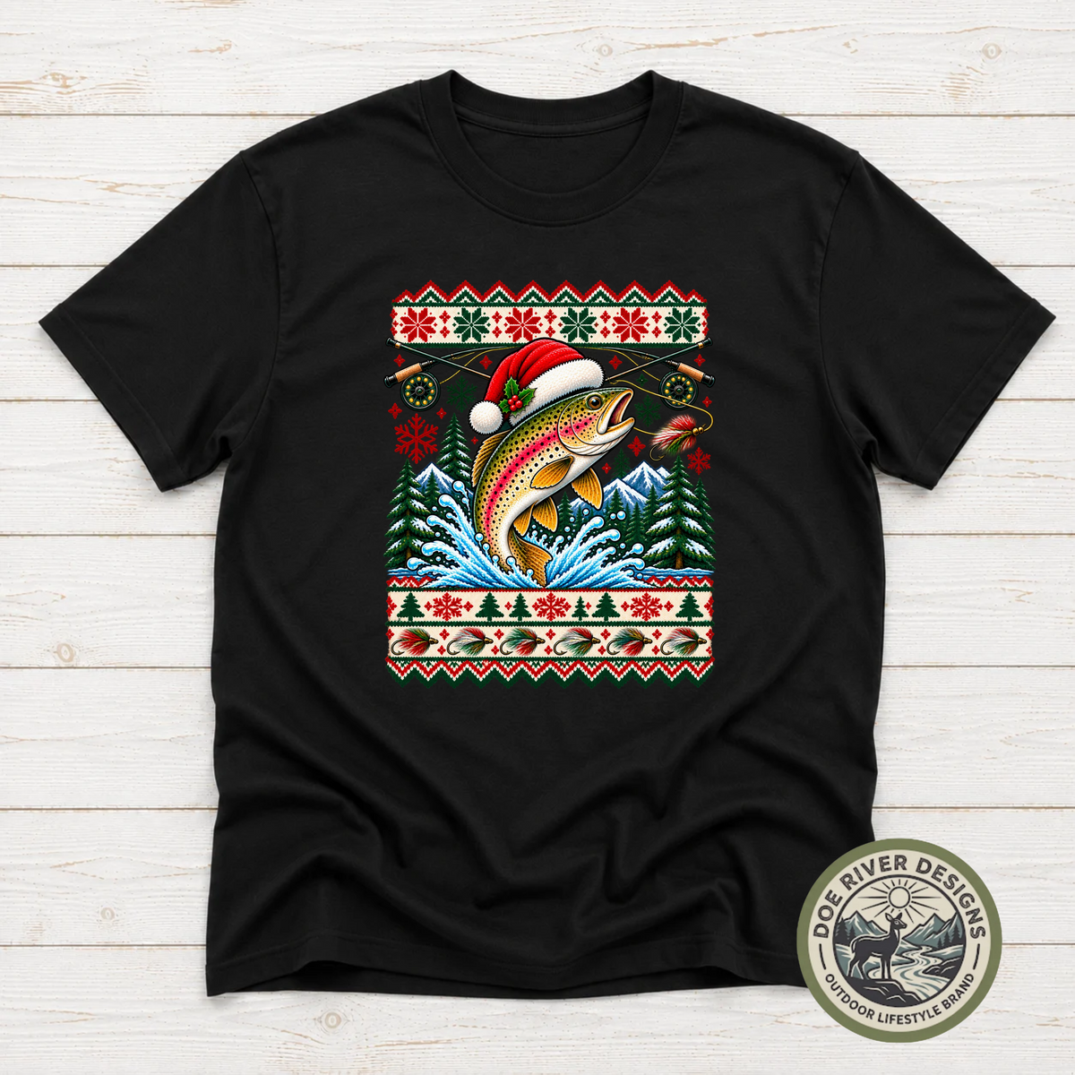 Trout Christmas T-Shirt or Sweatshirt | Ugly Sweater-Style Design