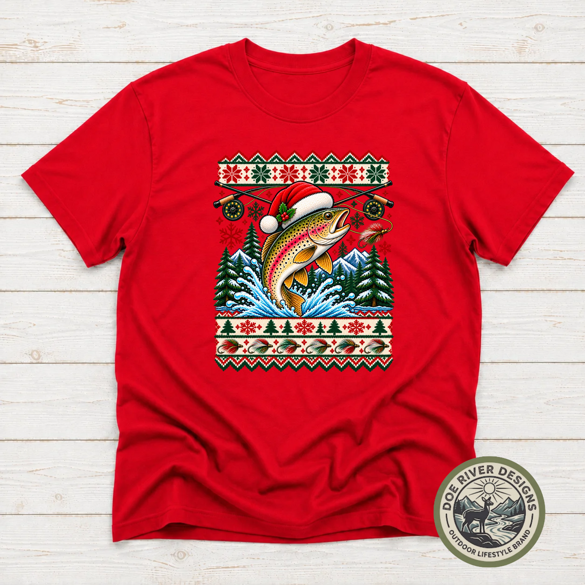 Trout Christmas T-Shirt or Sweatshirt | Ugly Sweater-Style Design