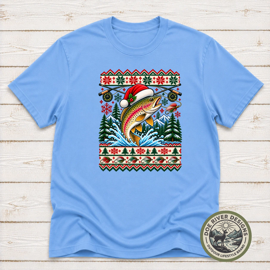 Trout Christmas T-Shirt or Sweatshirt | Ugly Sweater-Style Design
