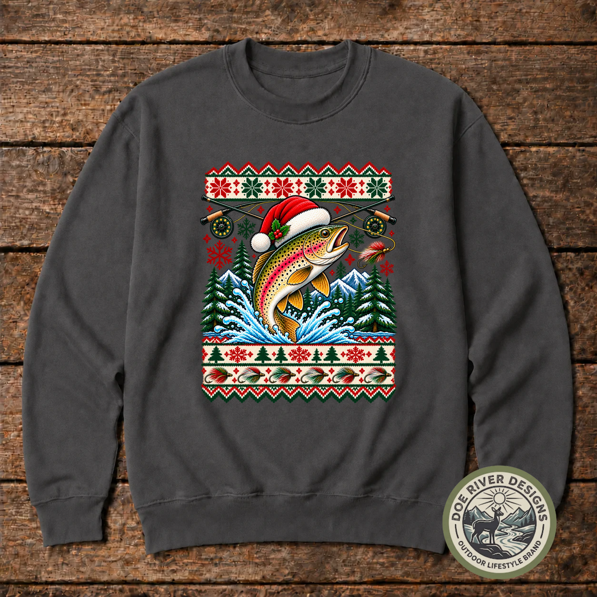Trout Christmas T-Shirt or Sweatshirt | Ugly Sweater-Style Design