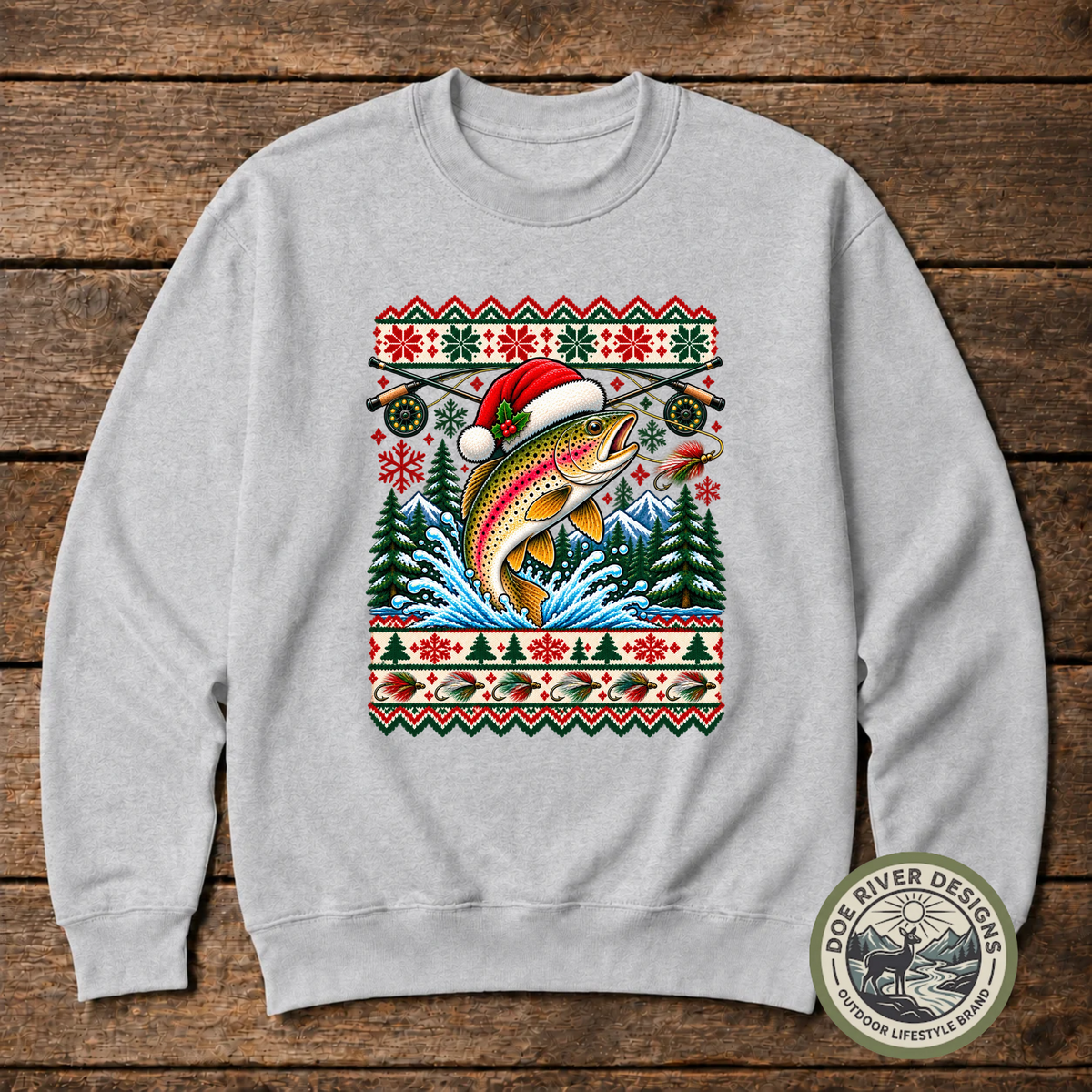 Trout Christmas T-Shirt or Sweatshirt | Ugly Sweater-Style Design