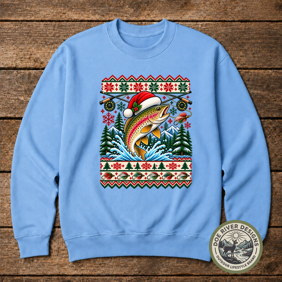 Trout Christmas T-Shirt or Sweatshirt | Ugly Sweater-Style Design
