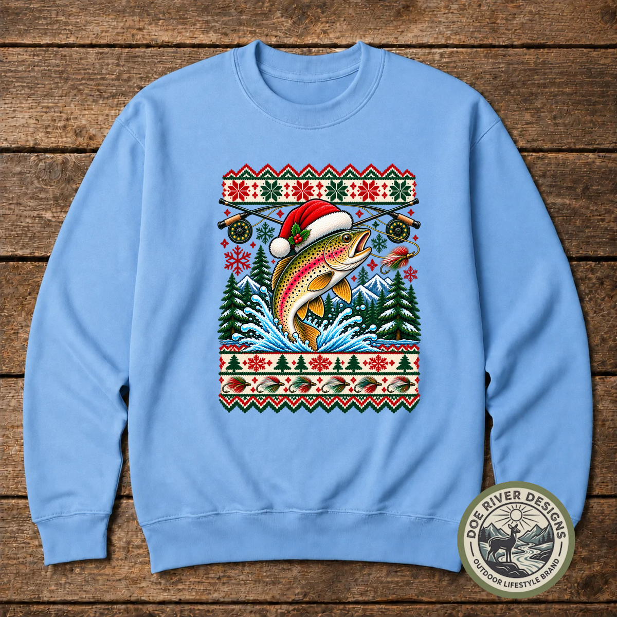 Trout Christmas T-Shirt or Sweatshirt | Ugly Sweater-Style Design