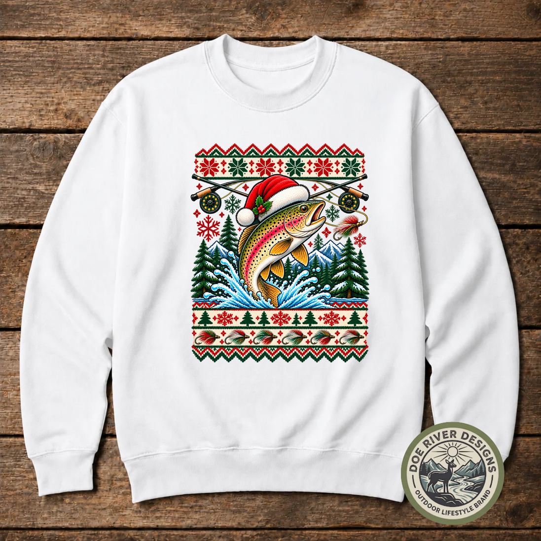 Trout Christmas T-Shirt or Sweatshirt | Ugly Sweater-Style Design