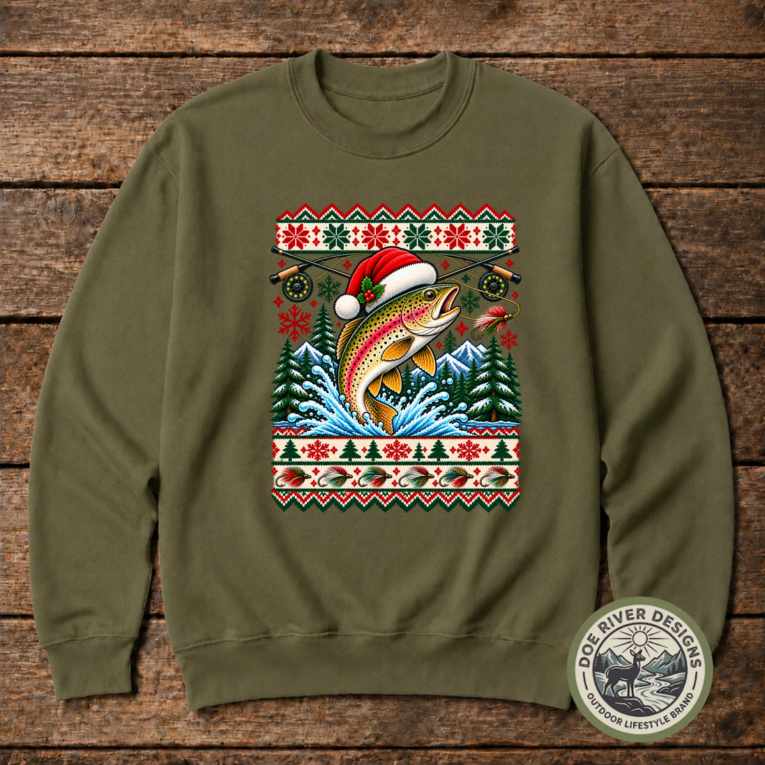 Trout Christmas T-Shirt or Sweatshirt | Ugly Sweater-Style Design