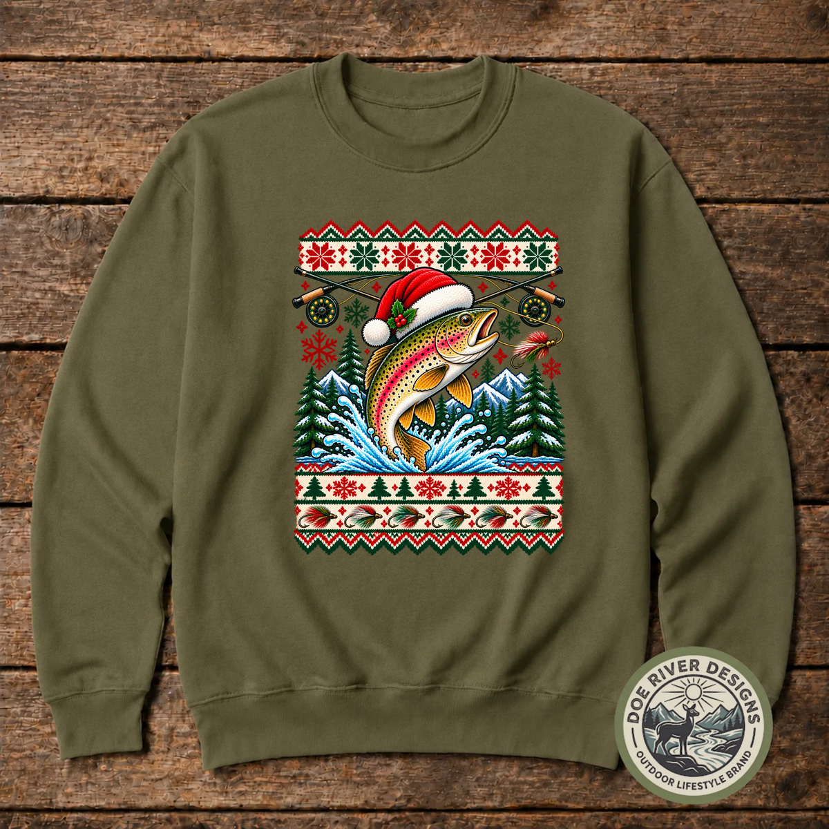 Trout Christmas T-Shirt or Sweatshirt | Ugly Sweater-Style Design