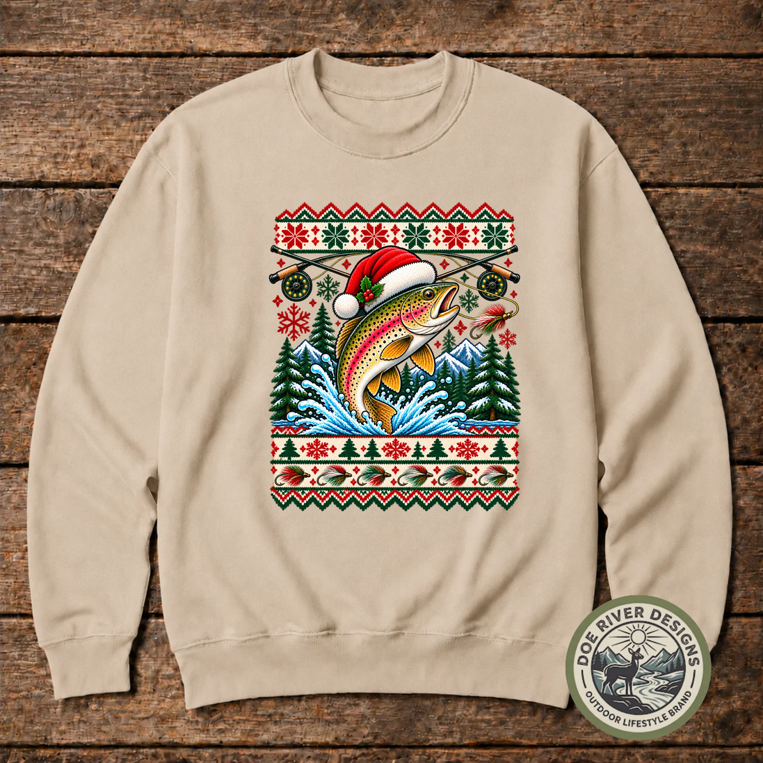 Trout Christmas T-Shirt or Sweatshirt | Ugly Sweater-Style Design
