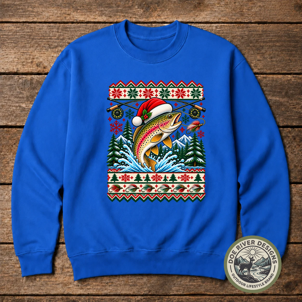 Trout Christmas T-Shirt or Sweatshirt | Ugly Sweater-Style Design