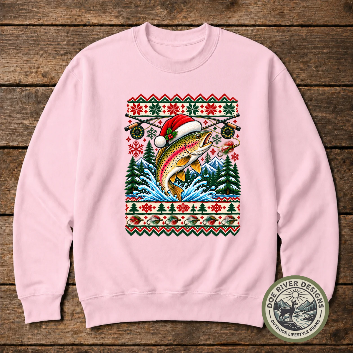 Trout Christmas T-Shirt or Sweatshirt | Ugly Sweater-Style Design