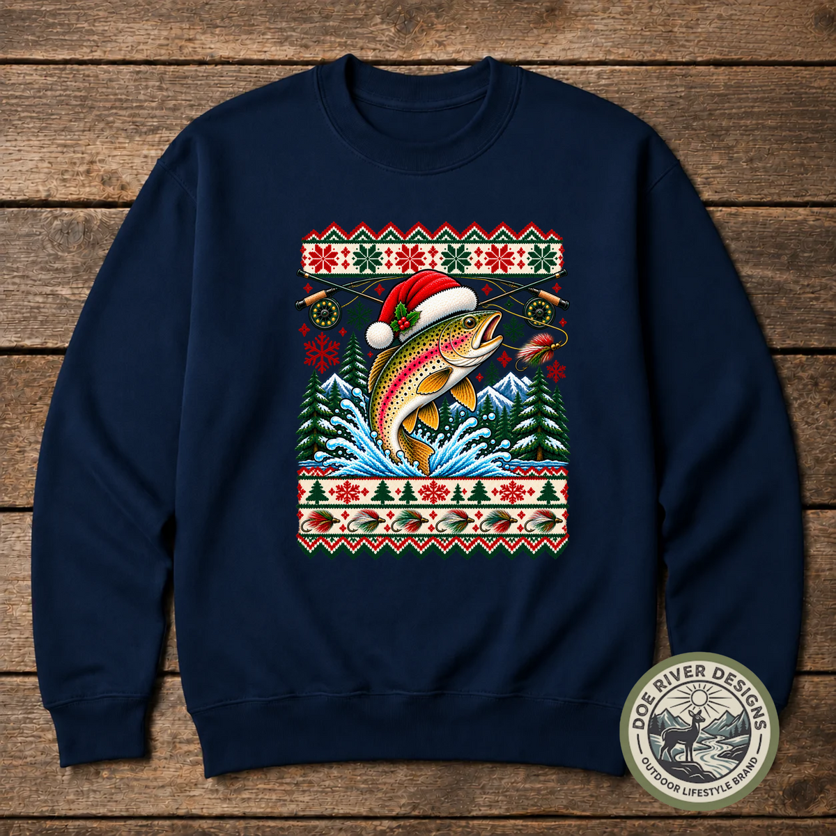 Trout Christmas T-Shirt or Sweatshirt | Ugly Sweater-Style Design