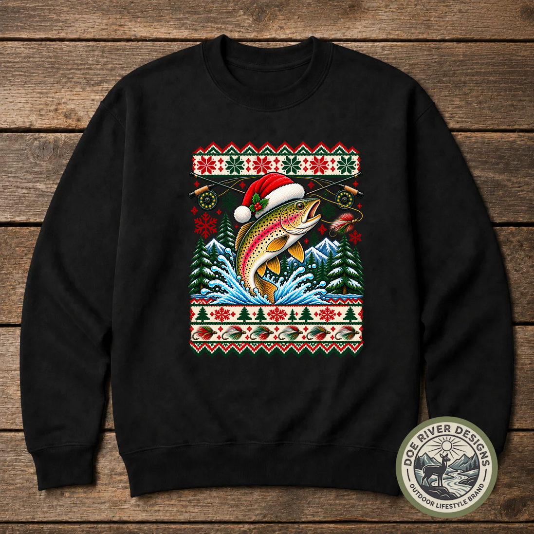 Trout Christmas T-Shirt or Sweatshirt | Ugly Sweater-Style Design