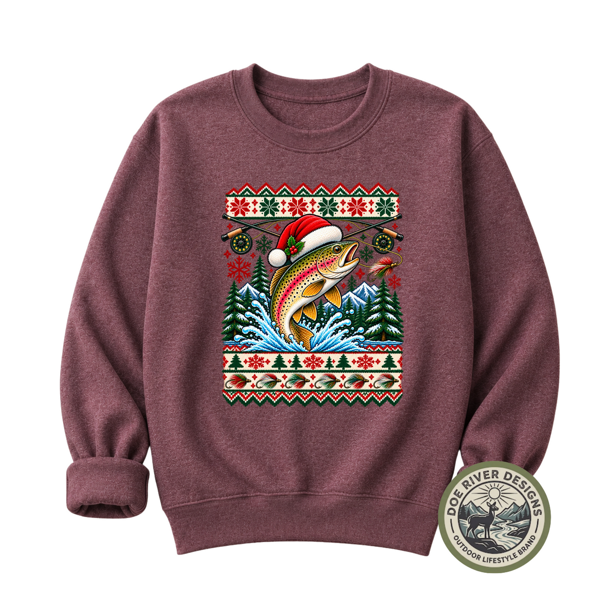 Trout Christmas T-Shirt or Sweatshirt | Ugly Sweater-Style Design
