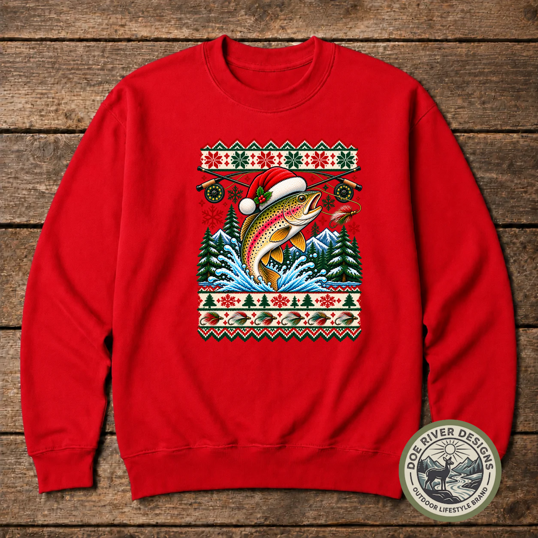 Trout Christmas T-Shirt or Sweatshirt | Ugly Sweater-Style Design