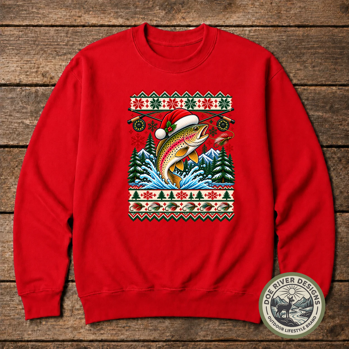 Trout Christmas T-Shirt or Sweatshirt | Ugly Sweater-Style Design