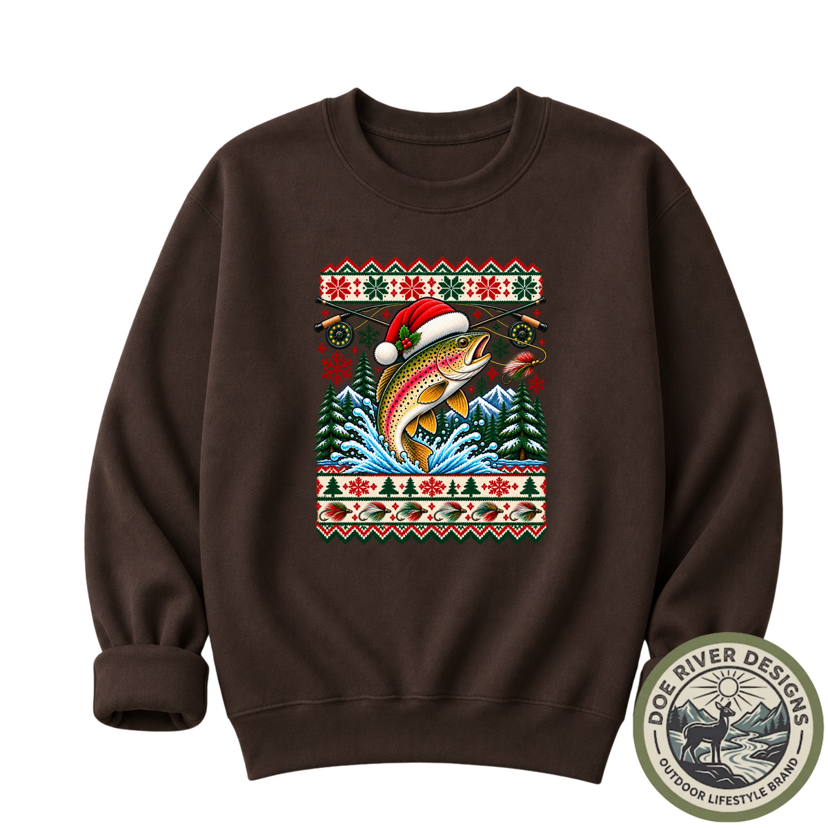 Trout Christmas T-Shirt or Sweatshirt | Ugly Sweater-Style Design