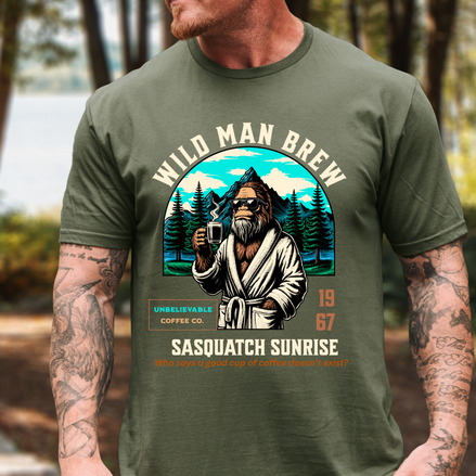 Sasquatch Coffee T-Shirt for Men | Wild Man Brew Bigfoot Tee