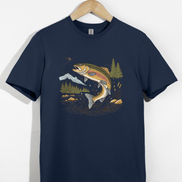 Jumping Trout with Mountain Background Fly Fishing T-Shirt