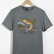 Jumping Trout with Mountain Background Fly Fishing T-Shirt