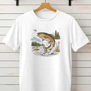 Jumping Trout with Mountain Background Fly Fishing T-Shirt