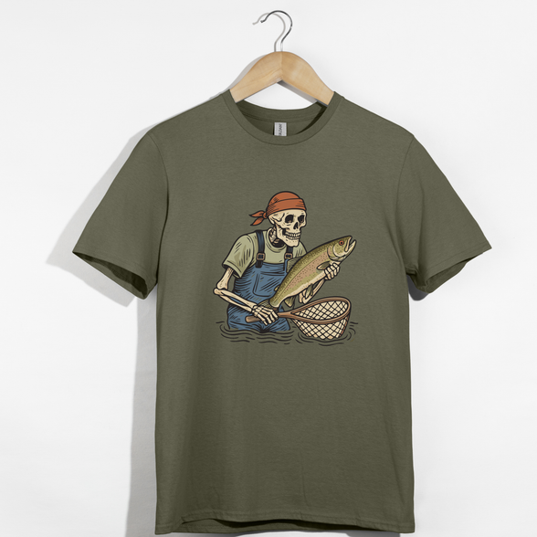 Skeleton with Trout Fly Fishing T-Shirt