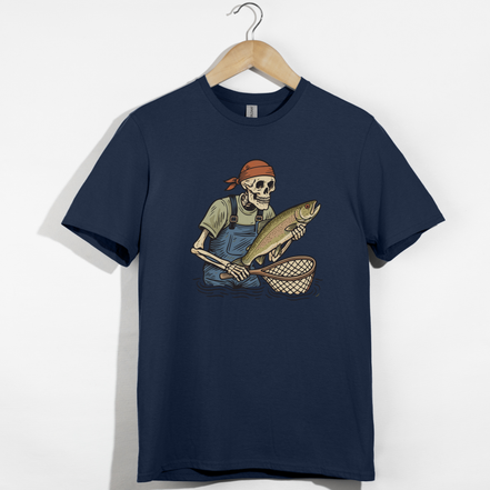 Skeleton with Trout Fly Fishing T-Shirt