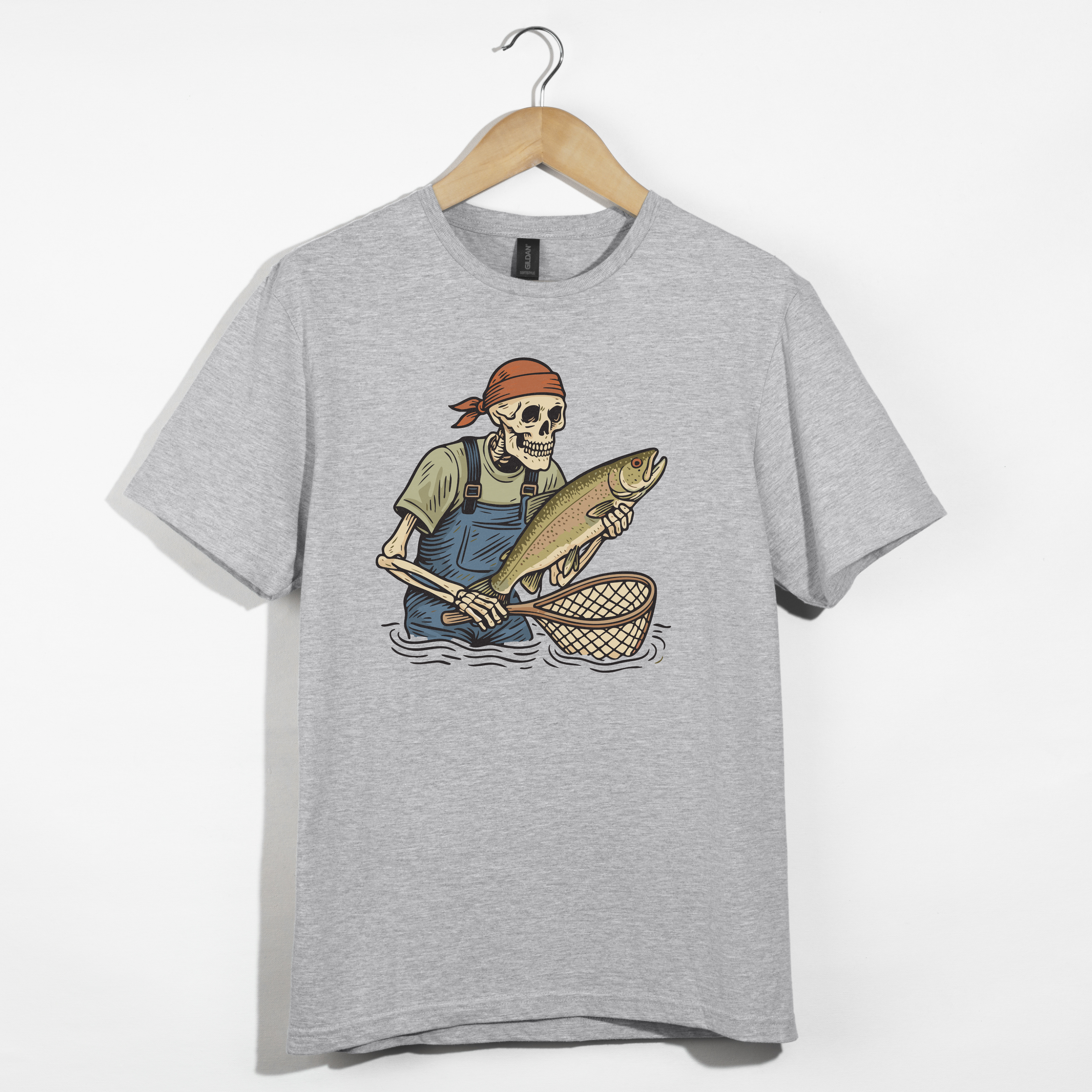 Skeleton with Trout Fly Fishing T-Shirt